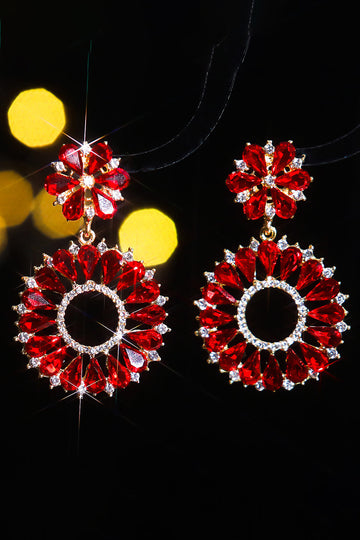 Pendientes rojos de moda de flores de diamantes de imitación